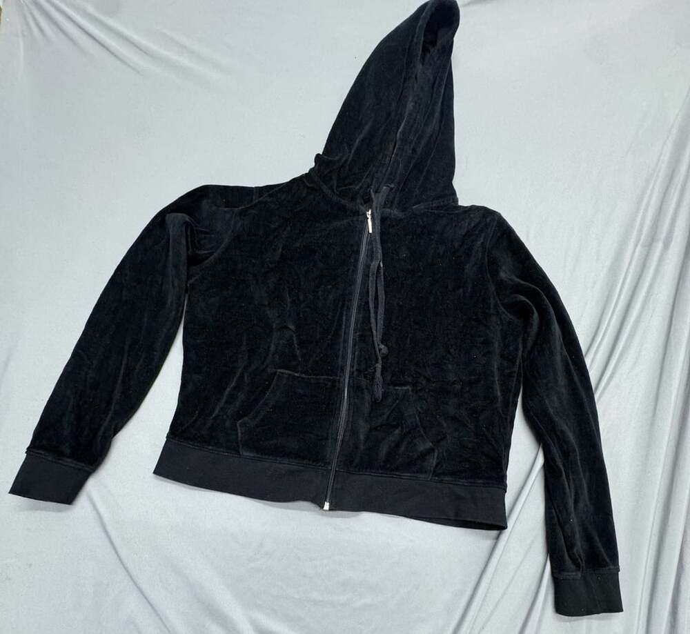 Juicy Couture Full Zip Hoodie Black Velour Y2K